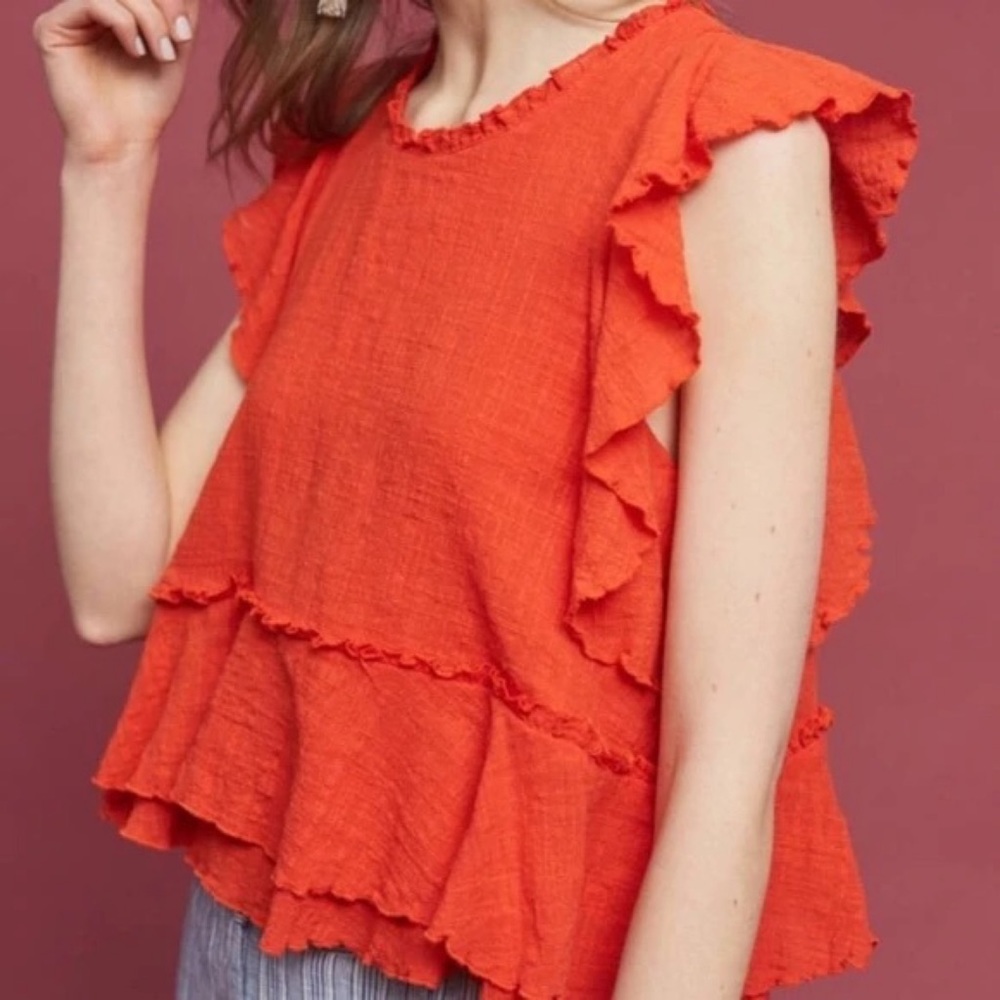 ANTHROPOLOGIE Maeve  Ruffle Orange Top